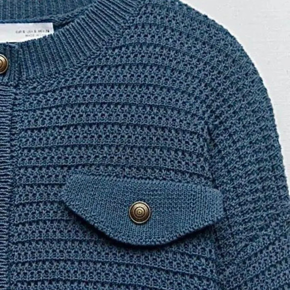 ZARA Crop Knit Cardigan in Blue Size L - Picture 7 of 9